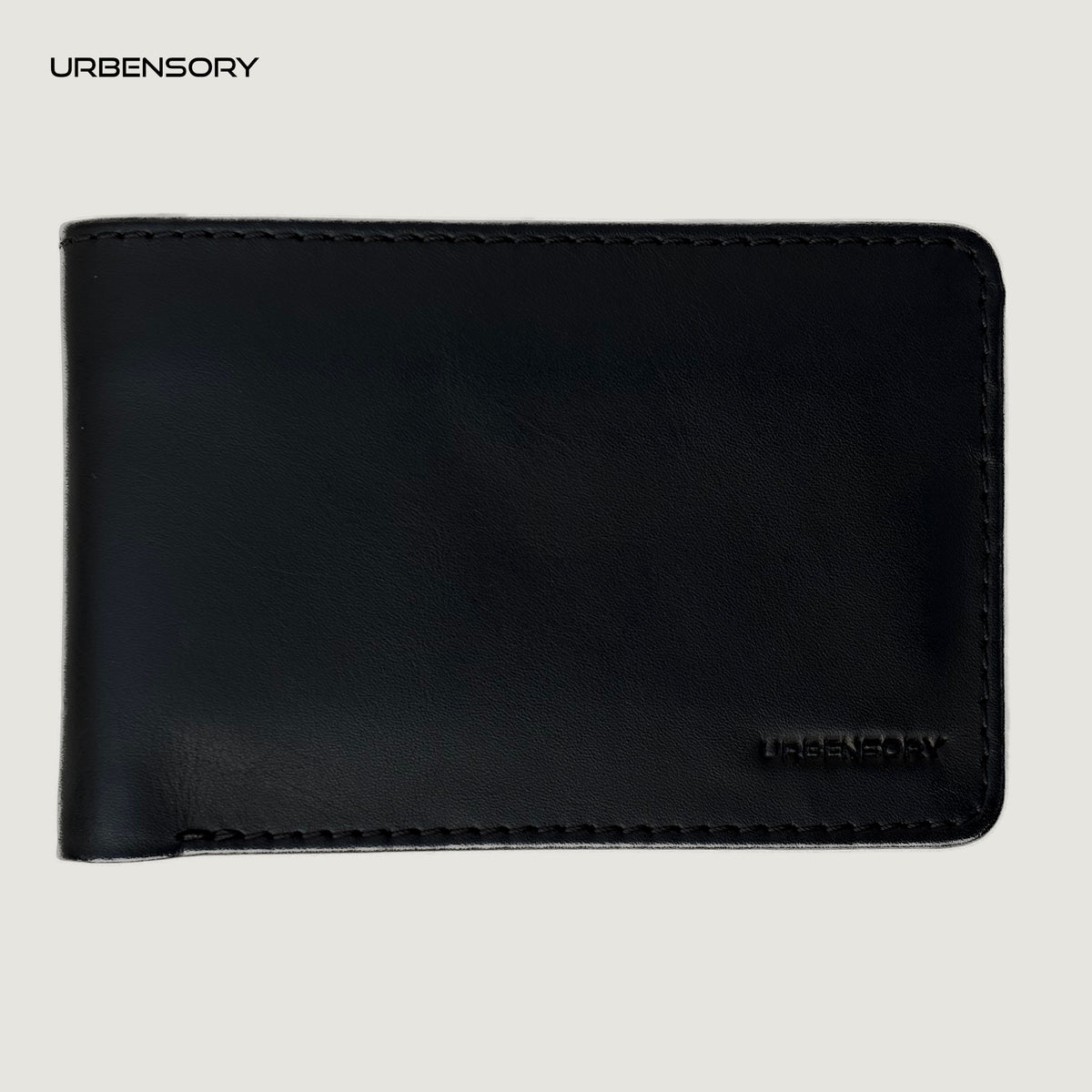 The Zero black bifold wallet, front view